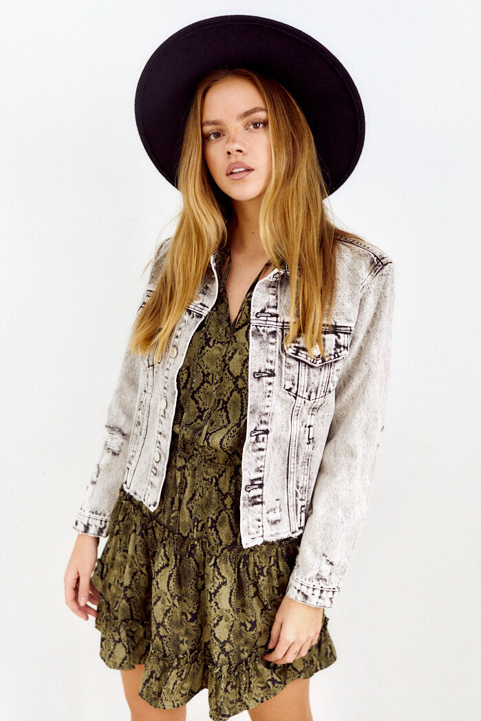 Blaire Distressed Acid Wash Crop Jacket