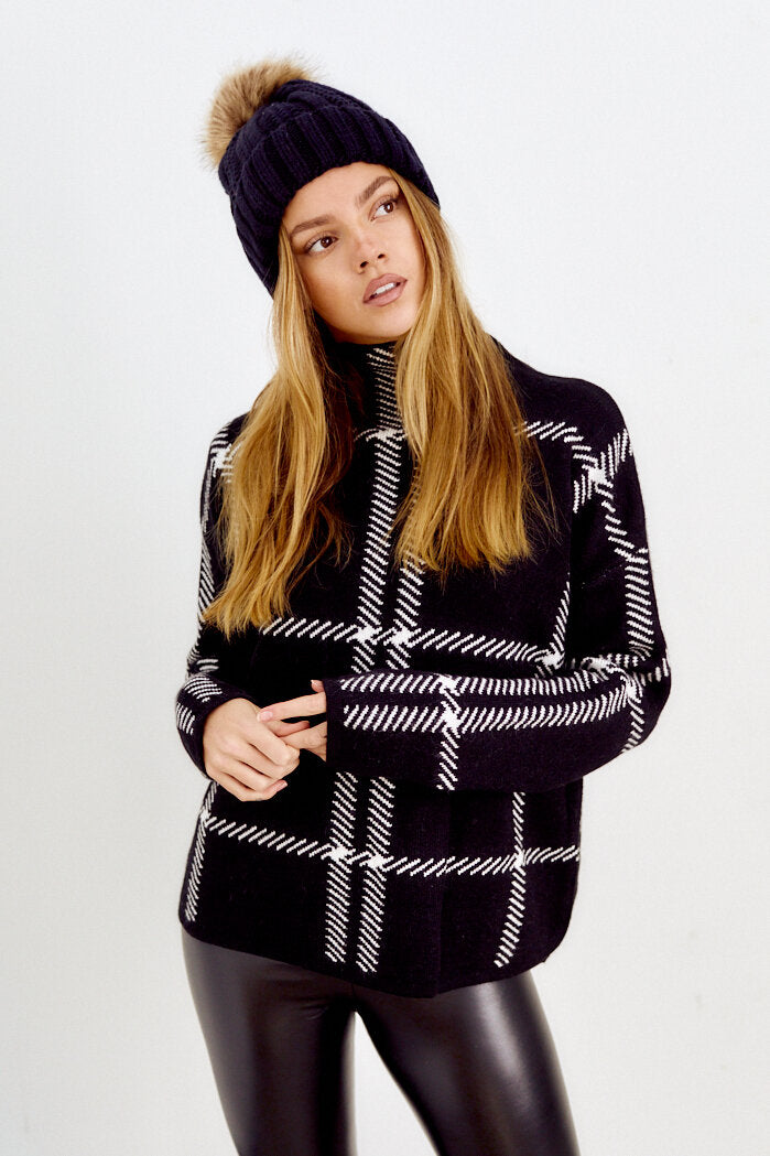 Genna Plaid Mock Neck Sweater
