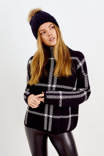 Genna Plaid Mock Neck Sweater