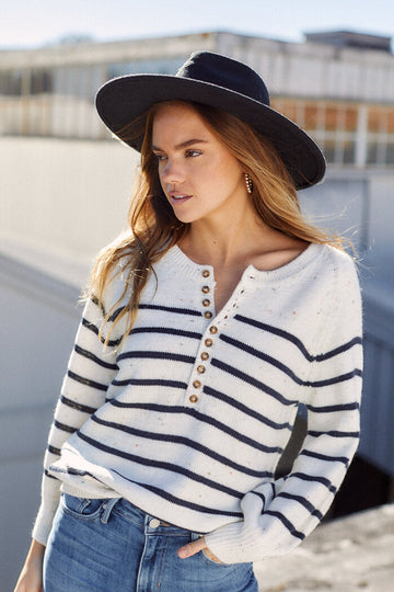Dorothy Button Front Stripe Sweater