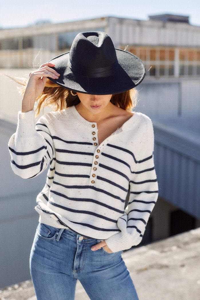 Dorothy Button Front Stripe Sweater