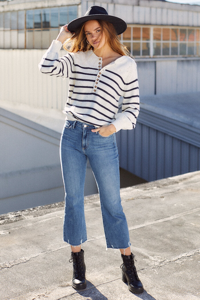 Dorothy Button Front Stripe Sweater
