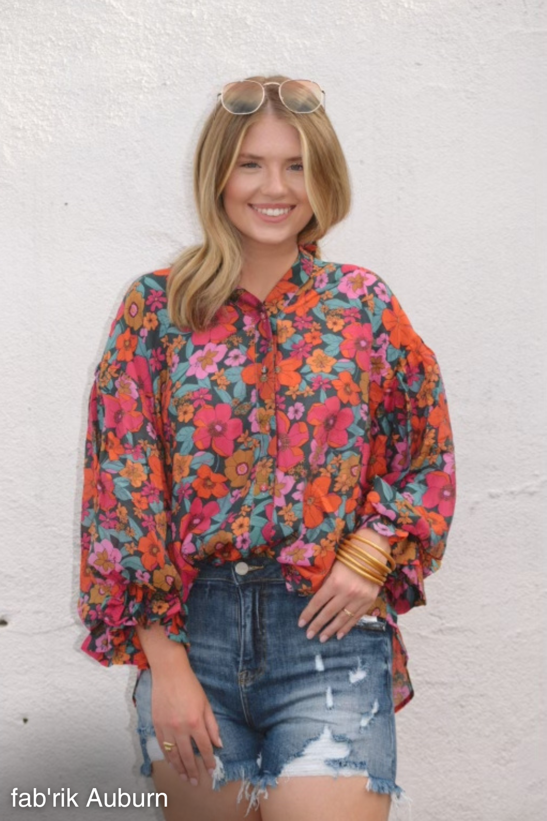 Rosey Balloon Sleeve Floral Top