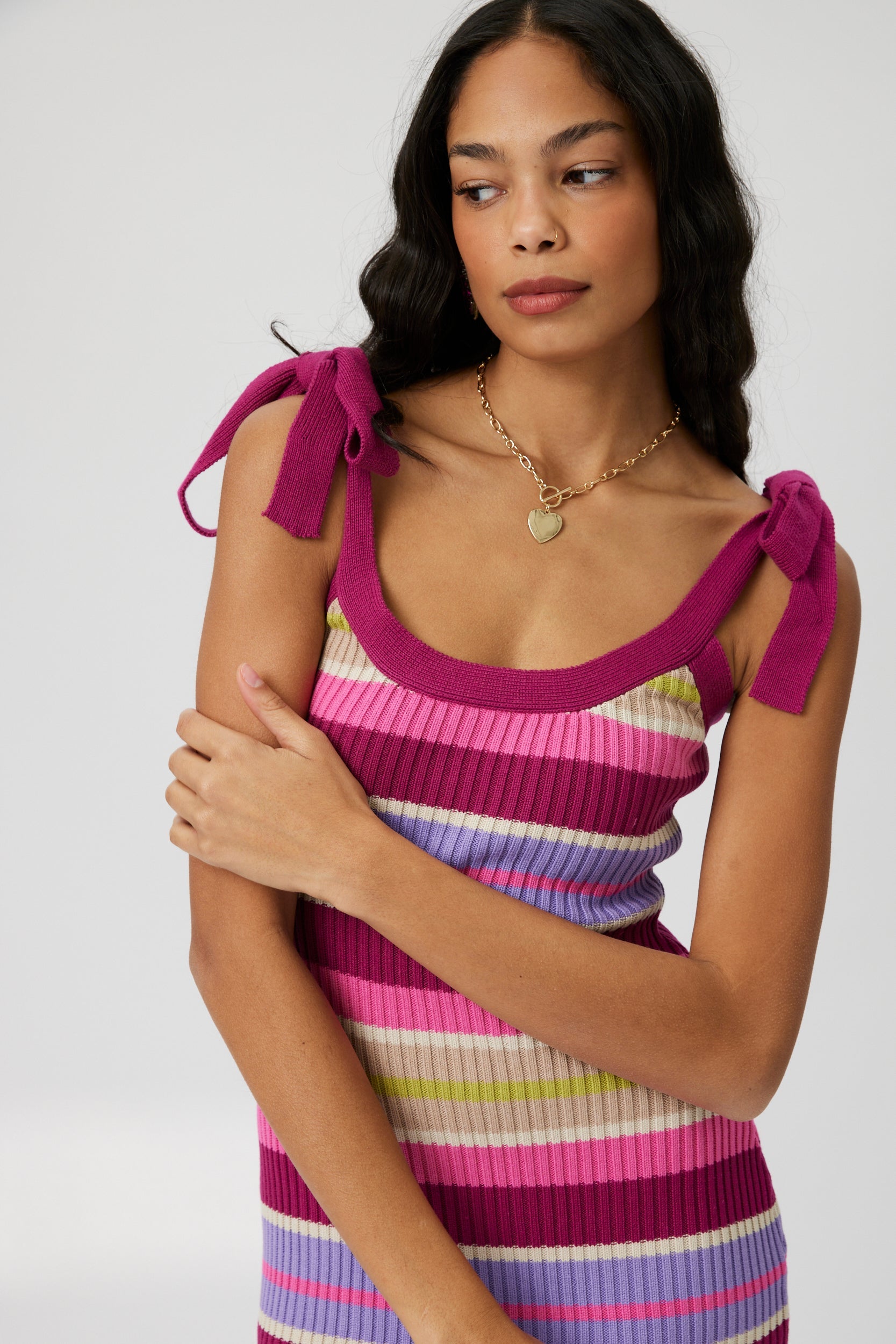 Cruz Striped Ribbed Tie Dress