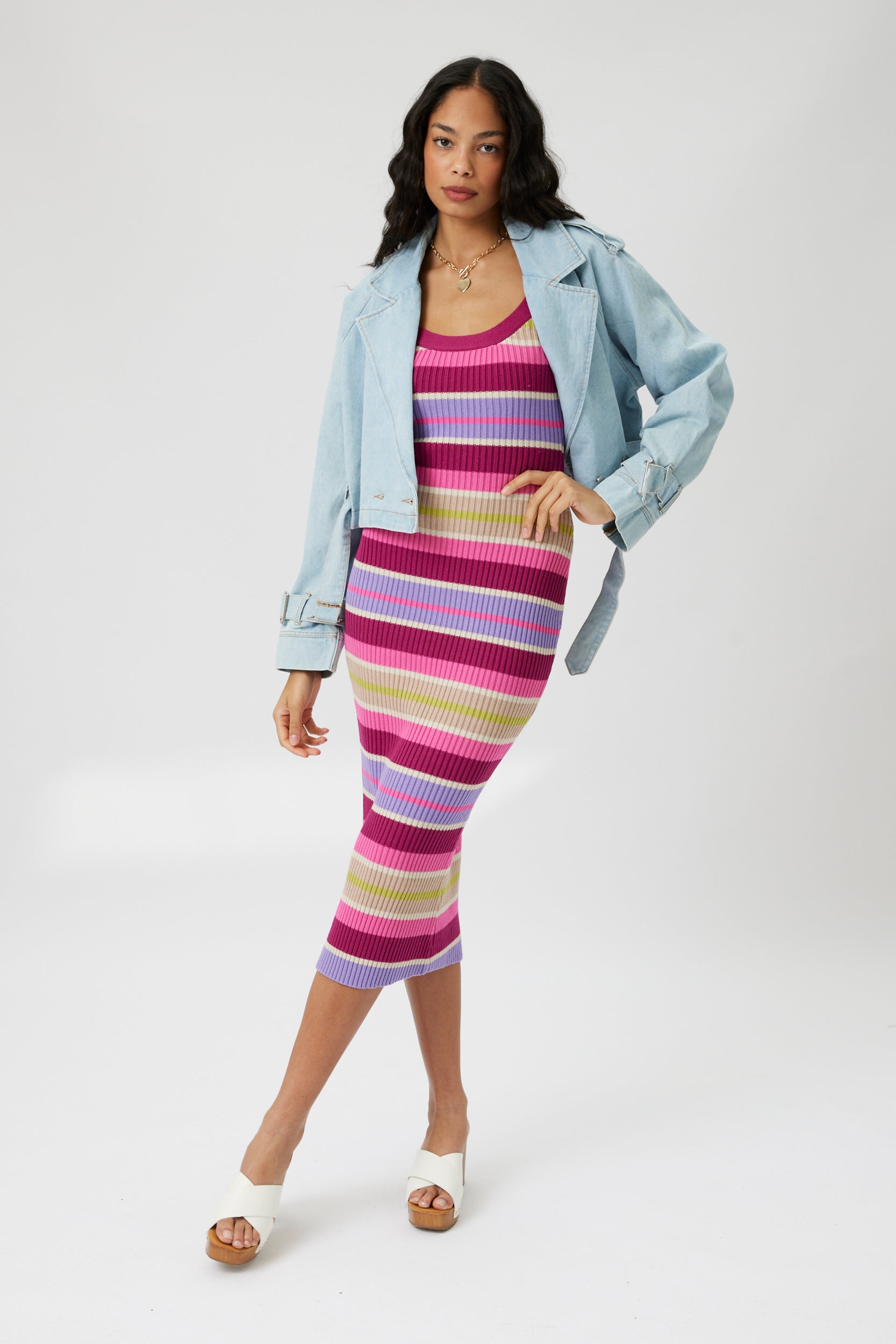 Cruz Striped Ribbed Tie Dress