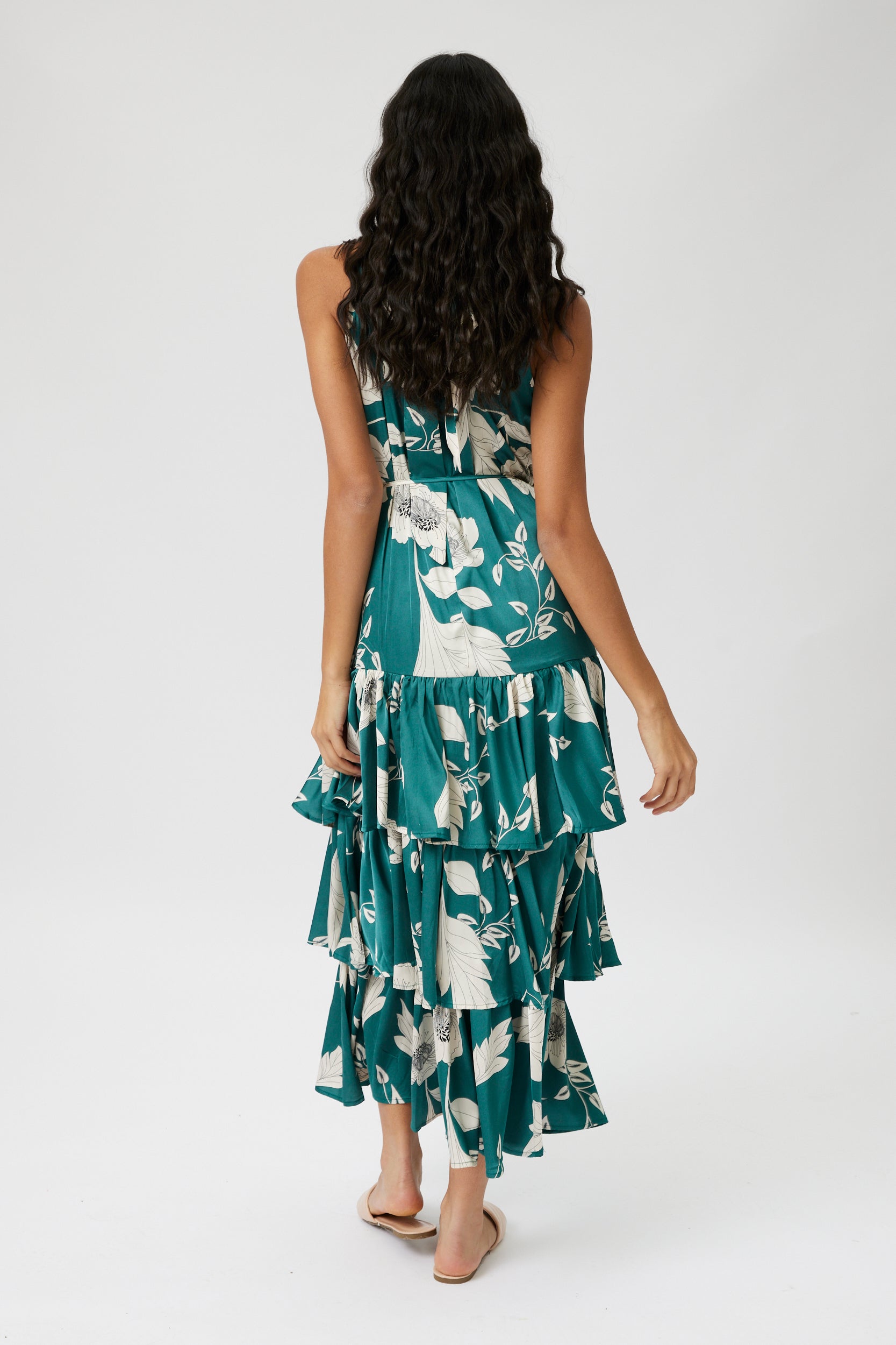 Cora Satin Tiered Maxi Dress