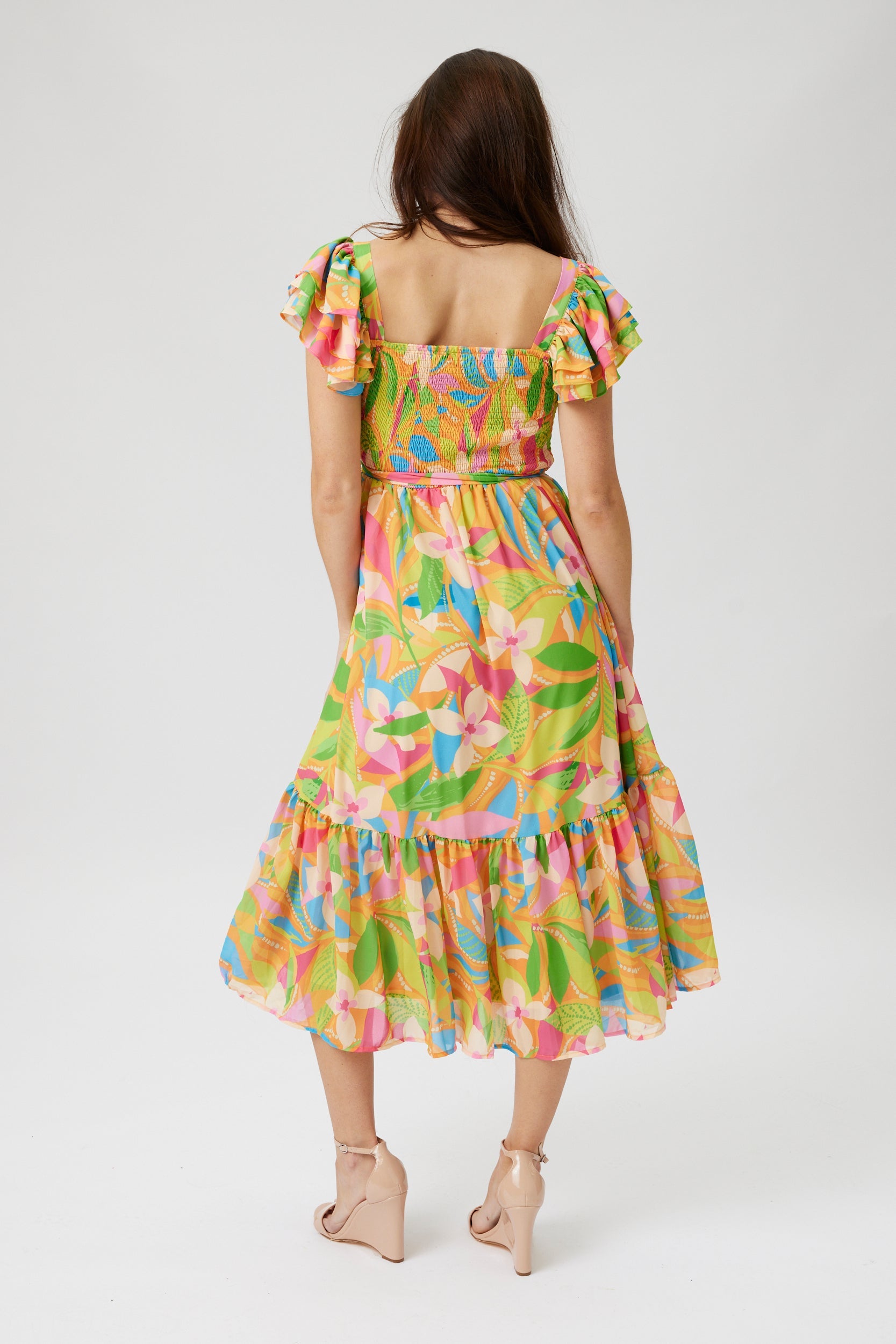 SALE - Olivia Printed Smocked Bodice Midi Dress