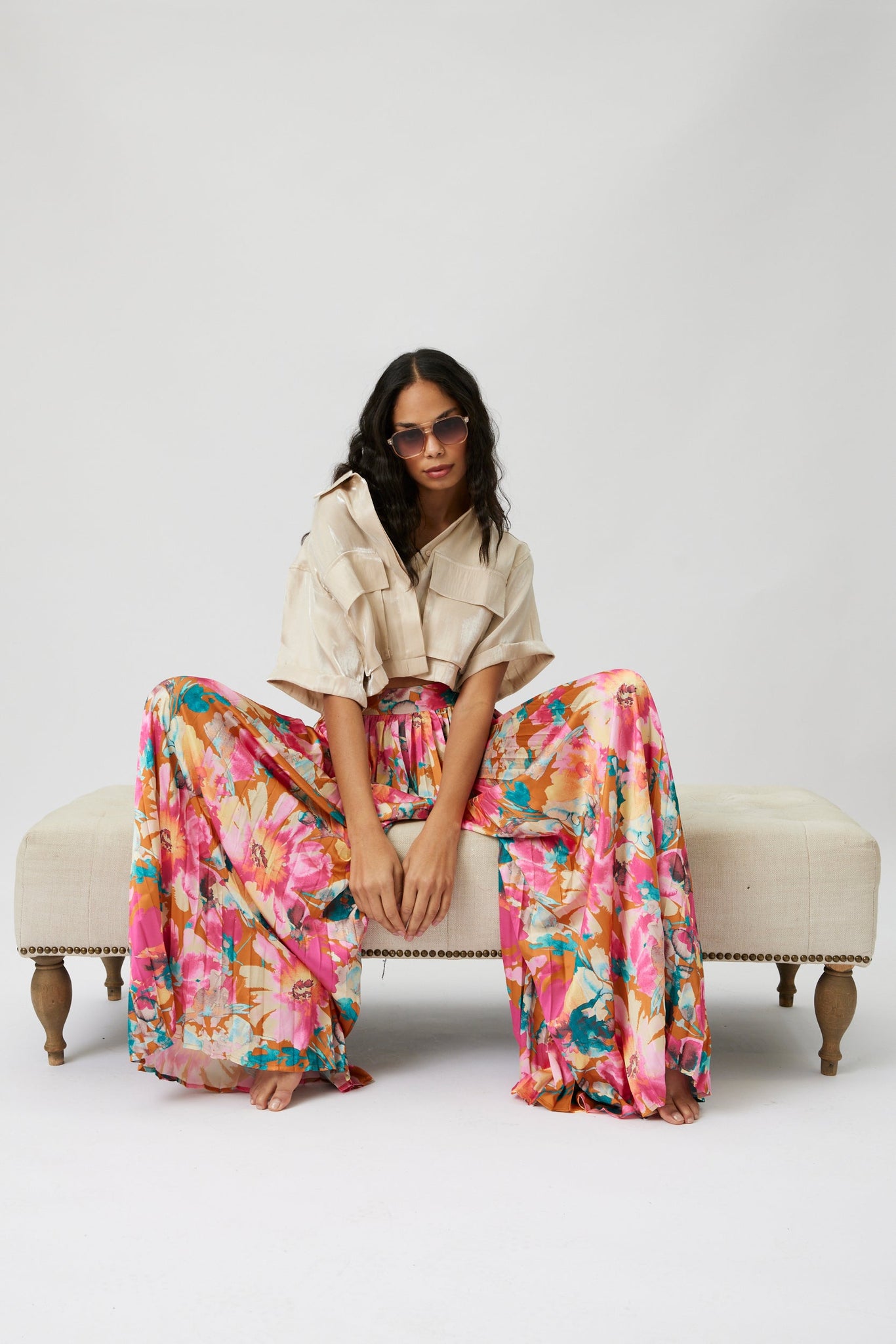 Drew Printed Wide Leg Satin Pant