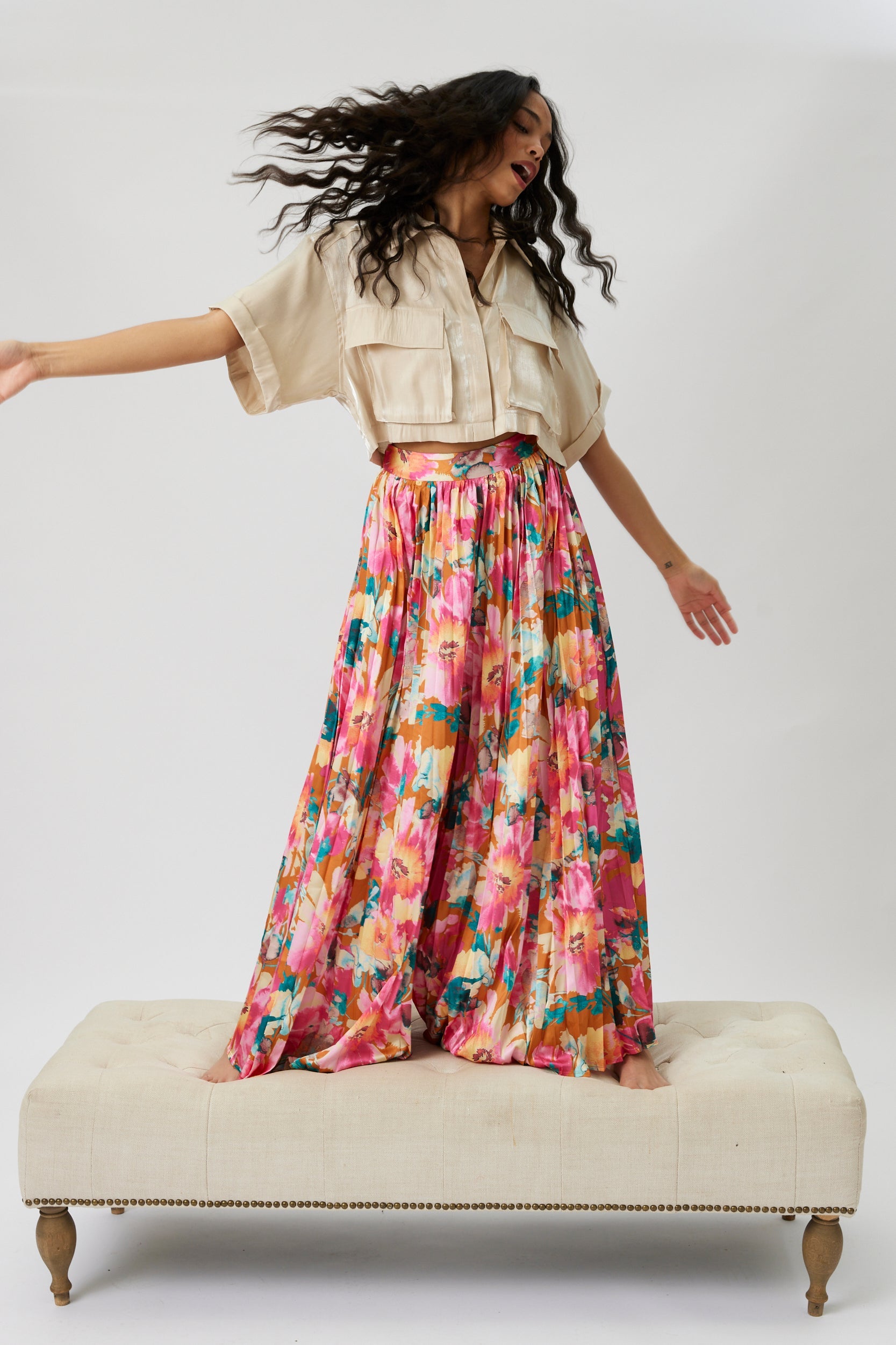 Drew Printed Wide Leg Satin Pant