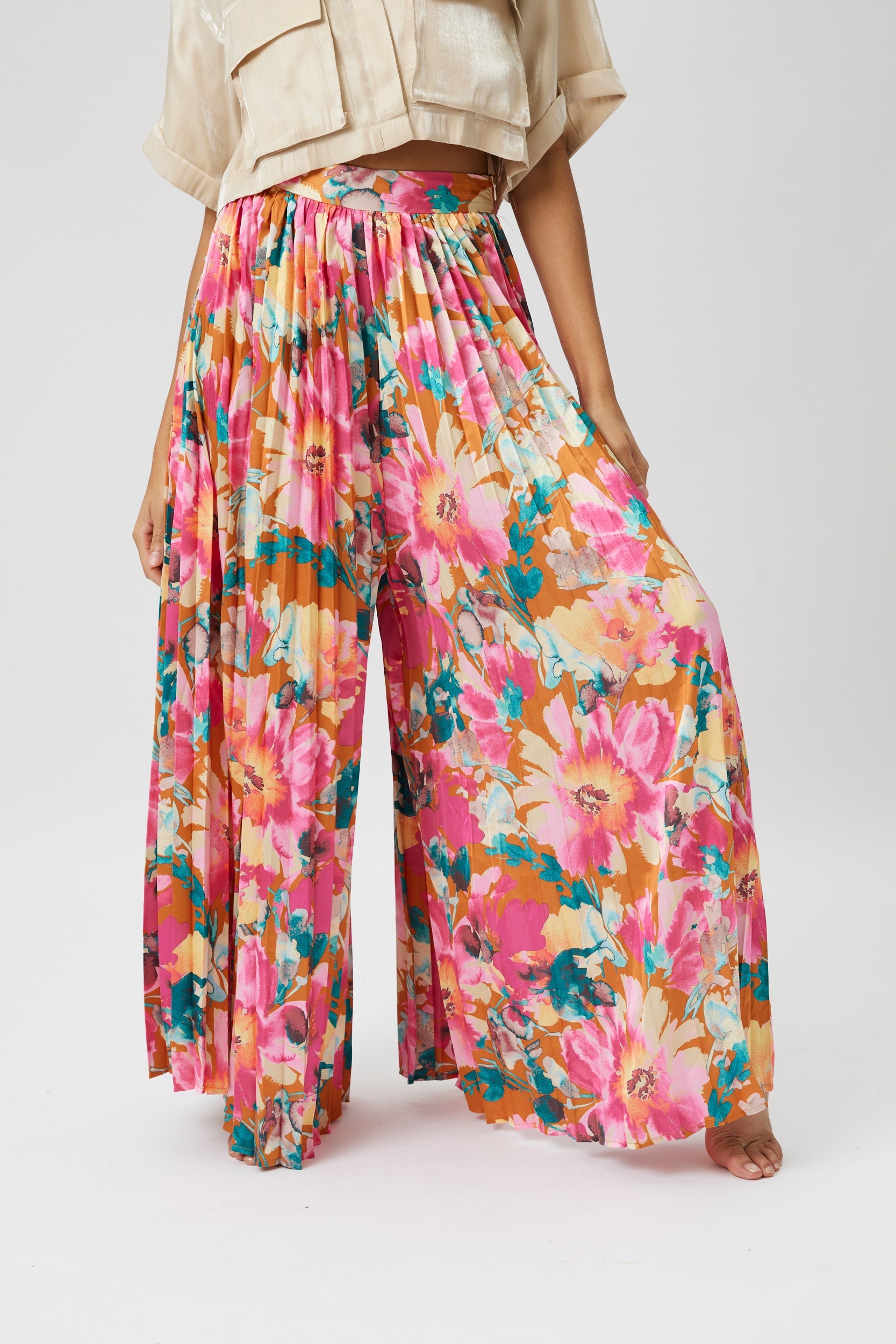 Drew Printed Wide Leg Satin Pant