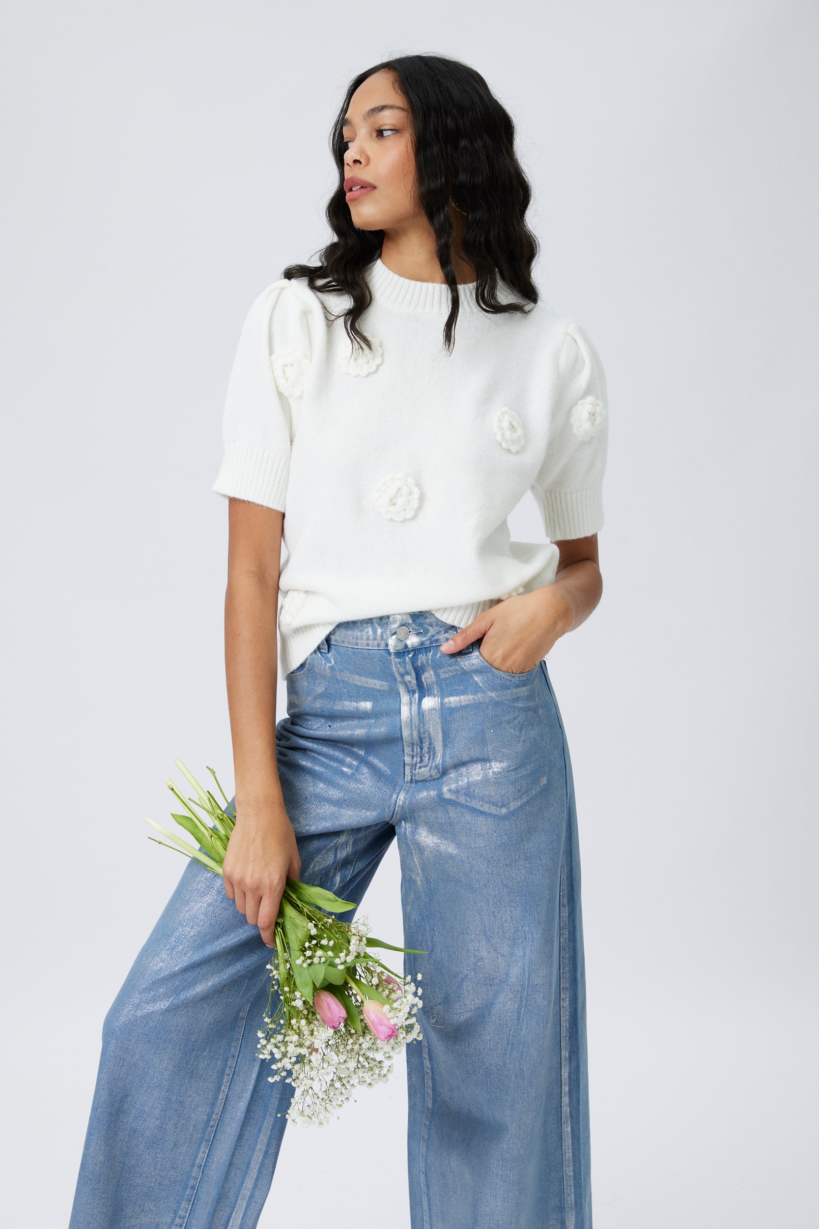 SALE - Nia Rose Detail Short Sleeve Sweater