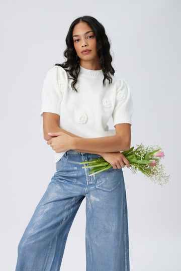 SALE - Nia Rose Detail Short Sleeve Sweater