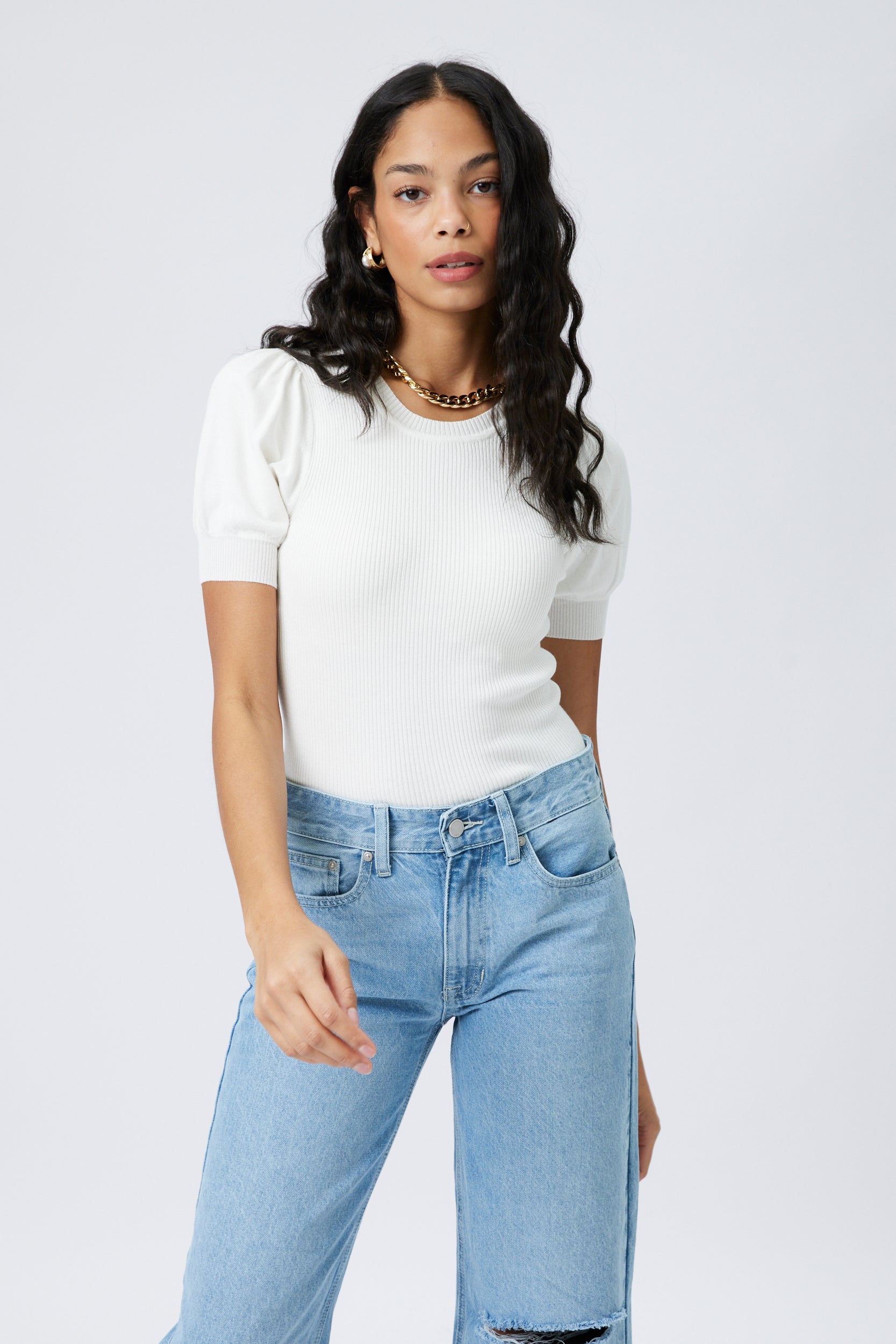 SALE - Baxter Ribbed Puff Sleeve Knit Top