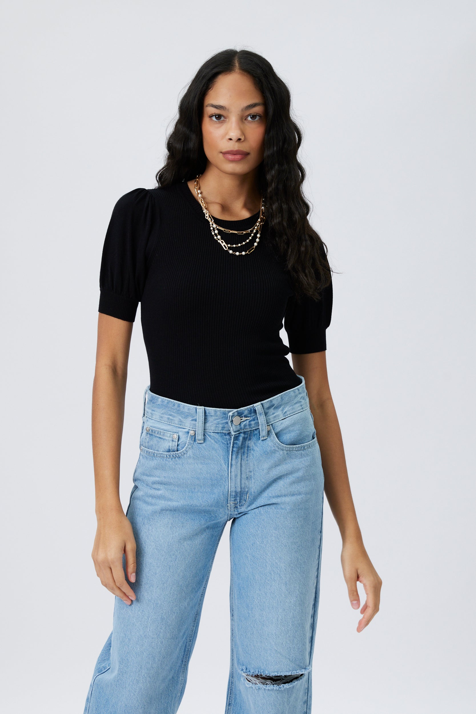 SALE - Baxter Ribbed Puff Sleeve Knit Top