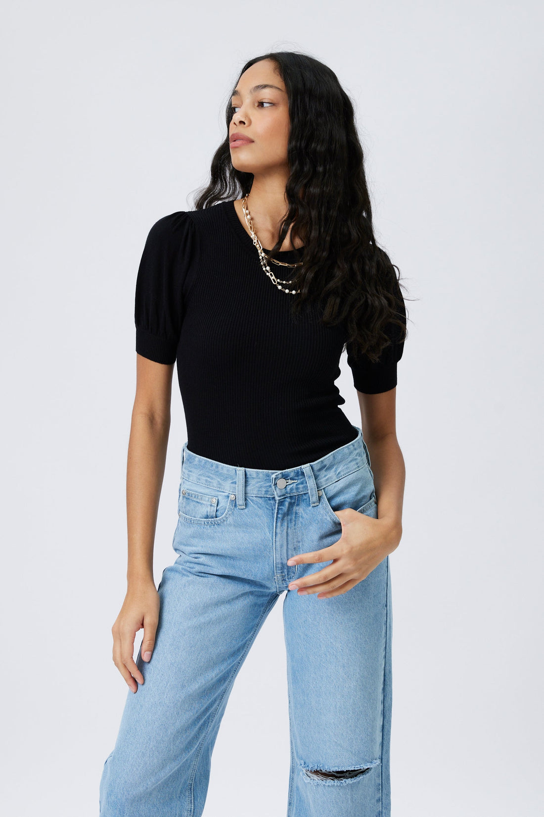 SALE - Baxter Ribbed Puff Sleeve Knit Top