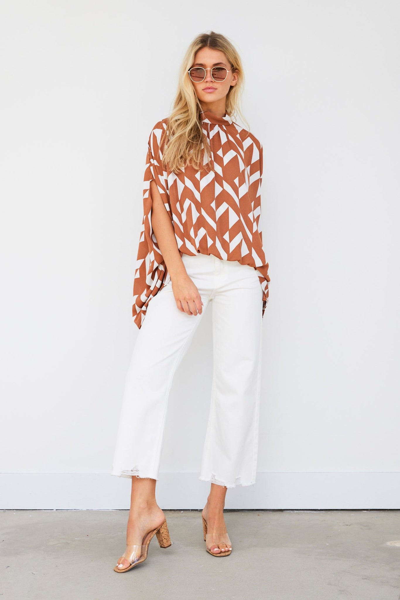 Demi Printed Mock Neck Caftan Top