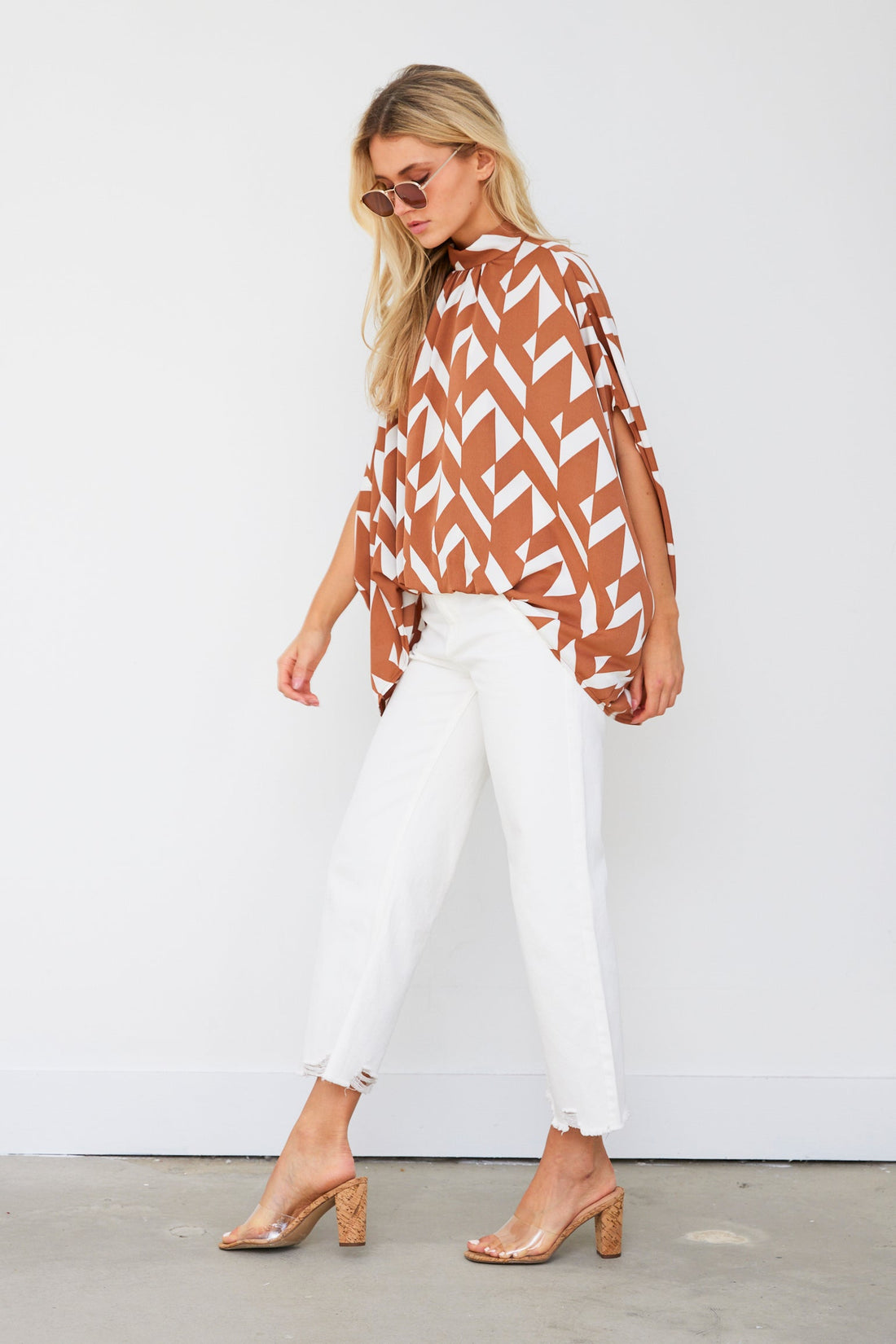 Demi Printed Mock Neck Caftan Top