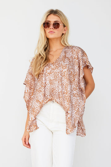 Wiley Printed Satin Caftan Top