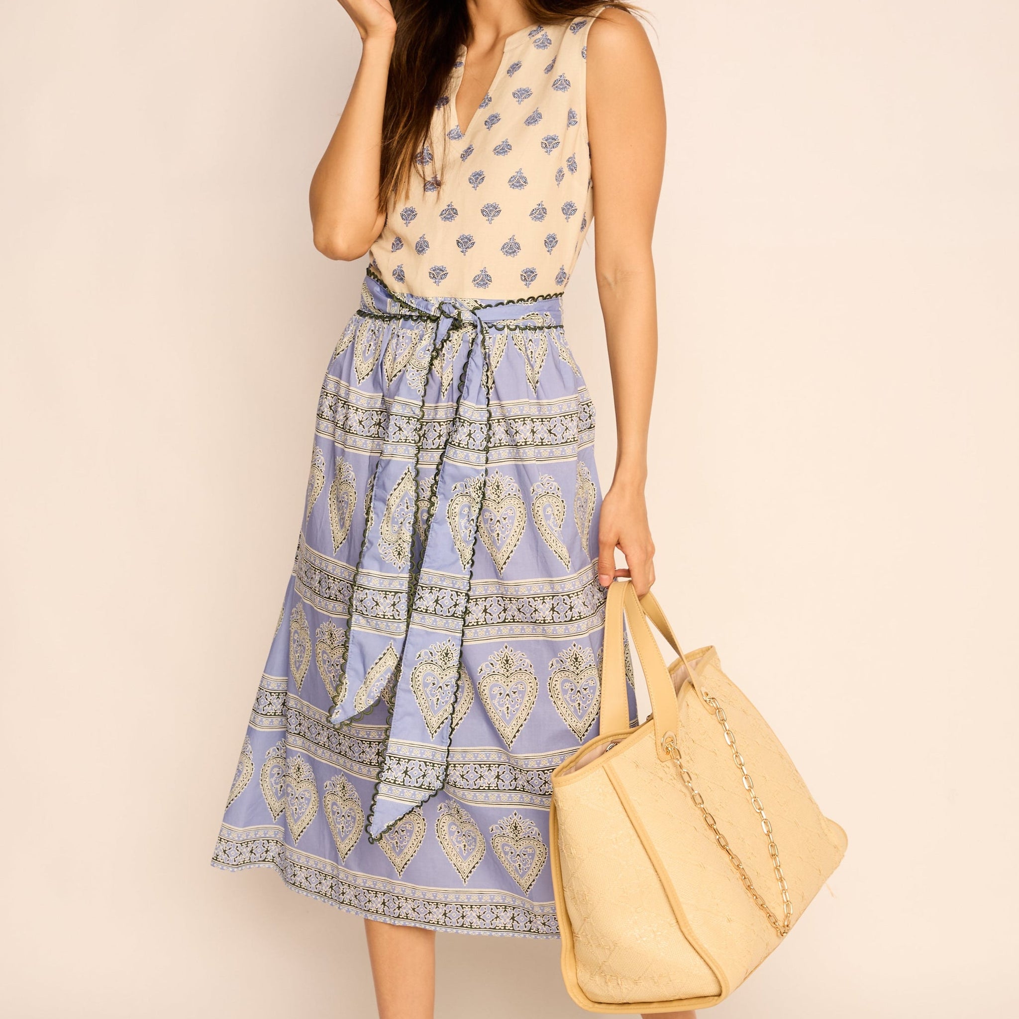 Maria Printed Tie Waist Midi Dress