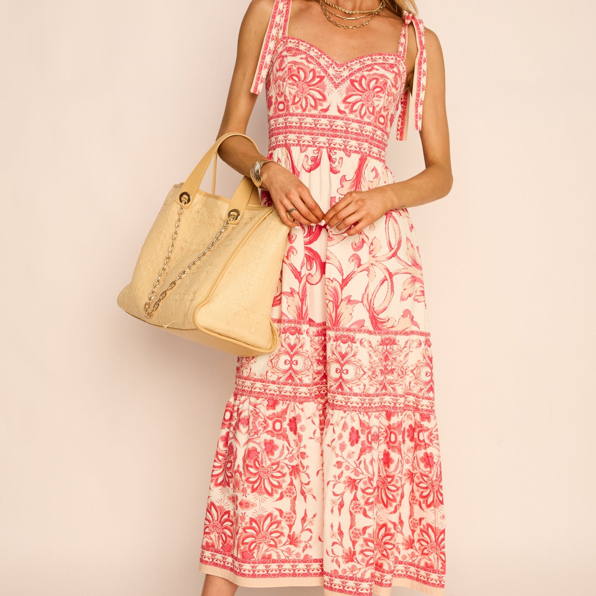 Selina Printed Tie Shoulder Midi Dress