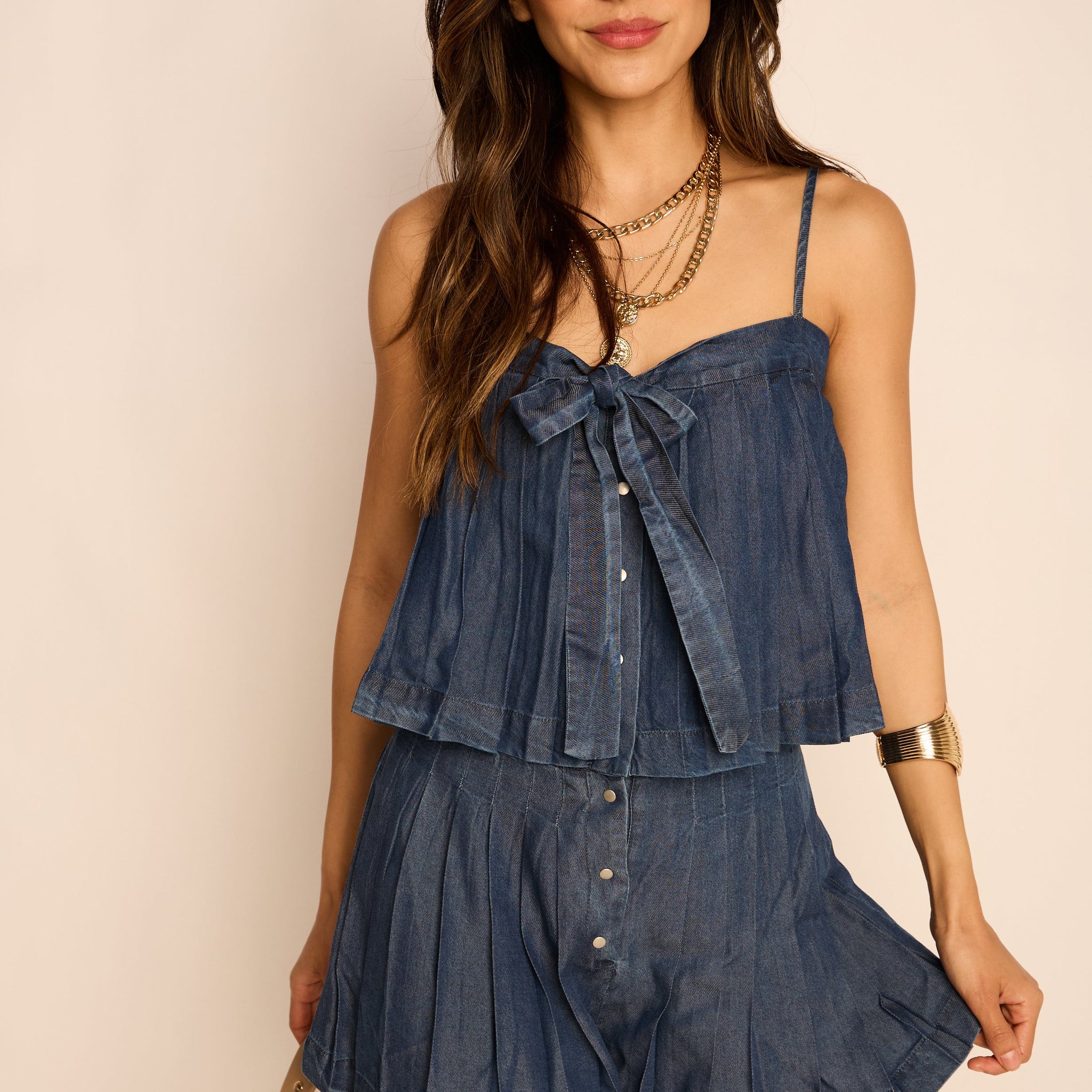 Riley Pleated Denim Tank Top
