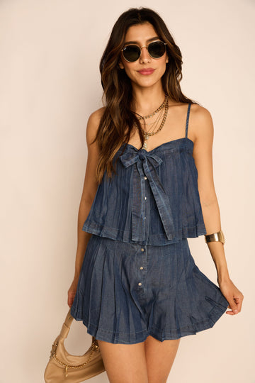 Riley Pleated Denim Tank Top