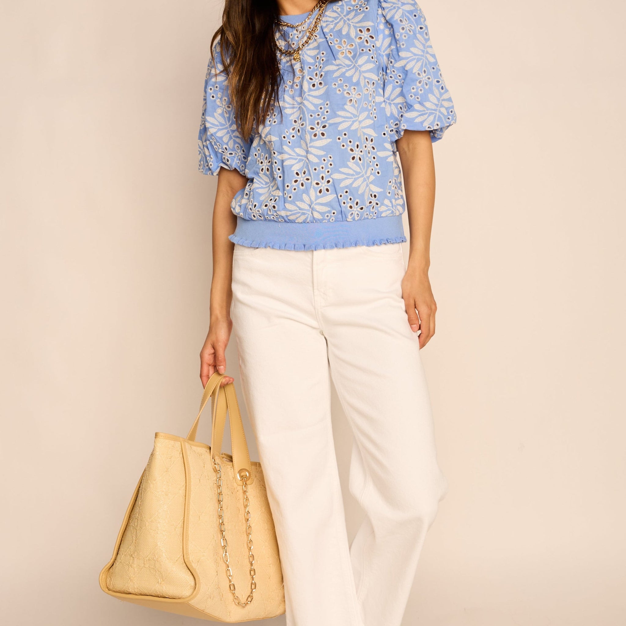 Evie Embroidered Bubble Sleeve Top