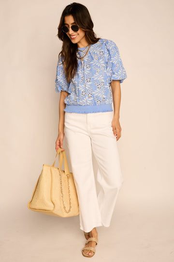 Evie Embroidered Bubble Sleeve Top