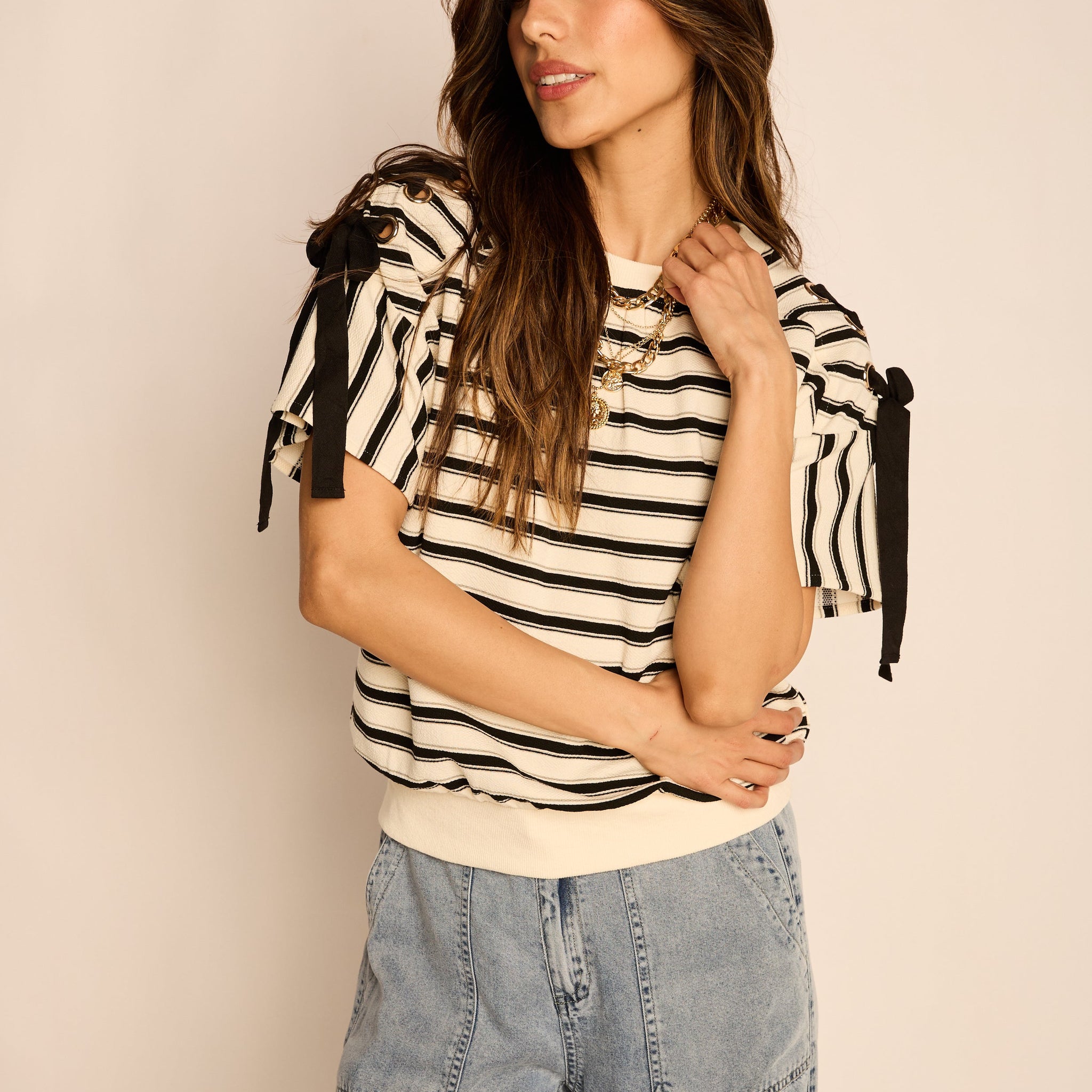 Kelsie Lace Up Stripe Knit Top