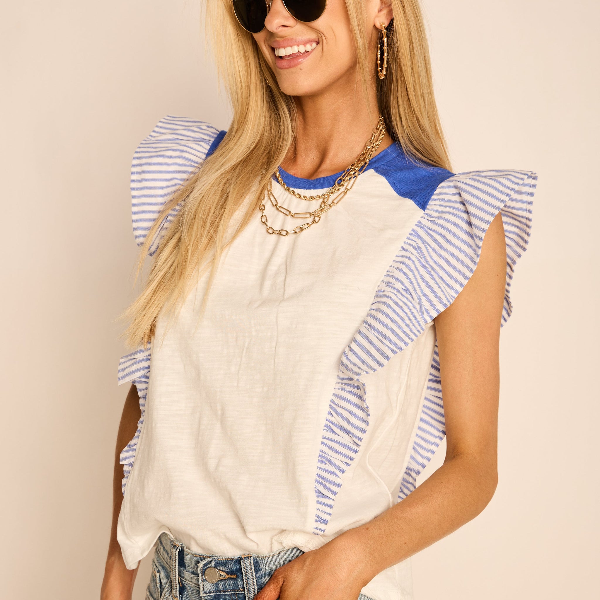 Chandler Striped Ruffle Sleeve Knit Top