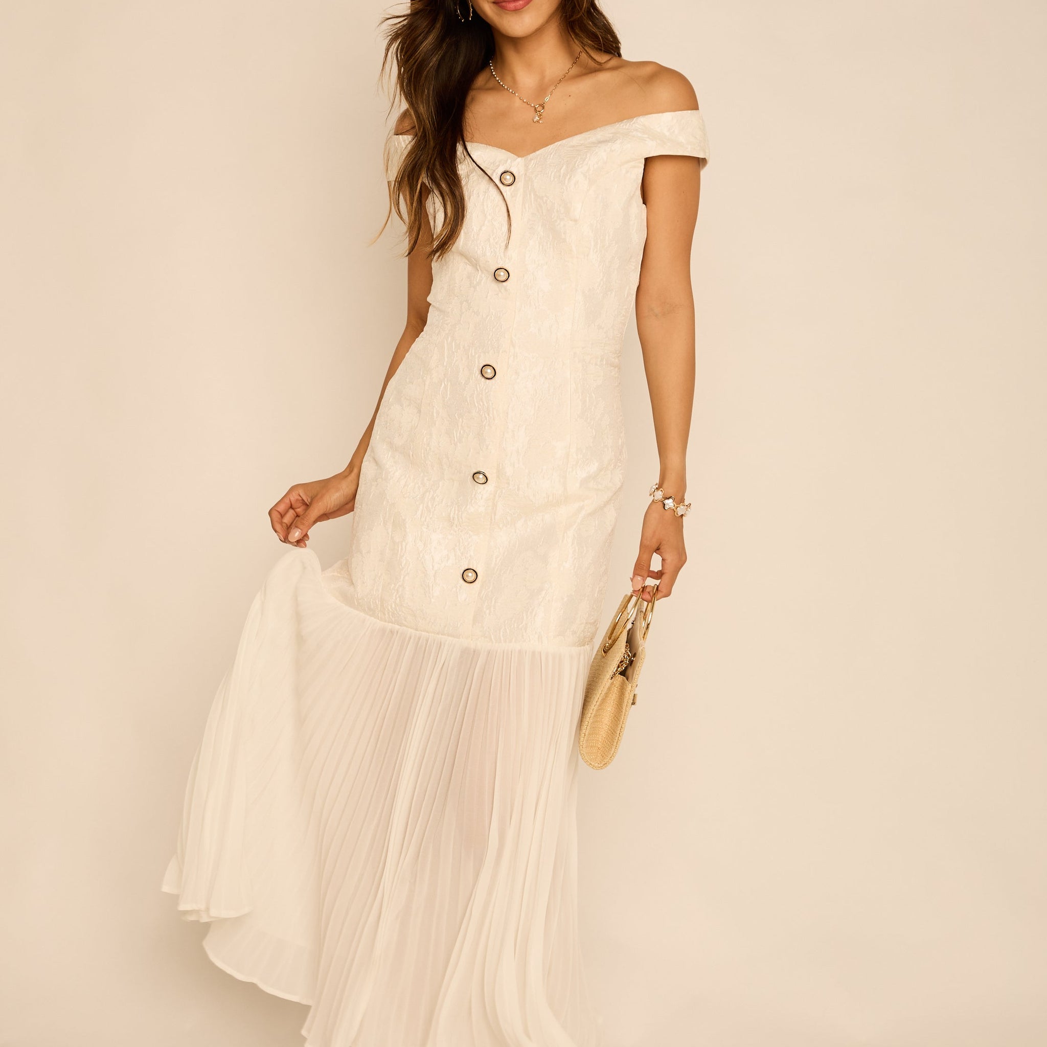 Caroline Button Down Pleated Bottom Maxi Dress