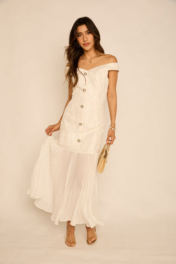 Caroline Button Down Pleated Bottom Maxi Dress