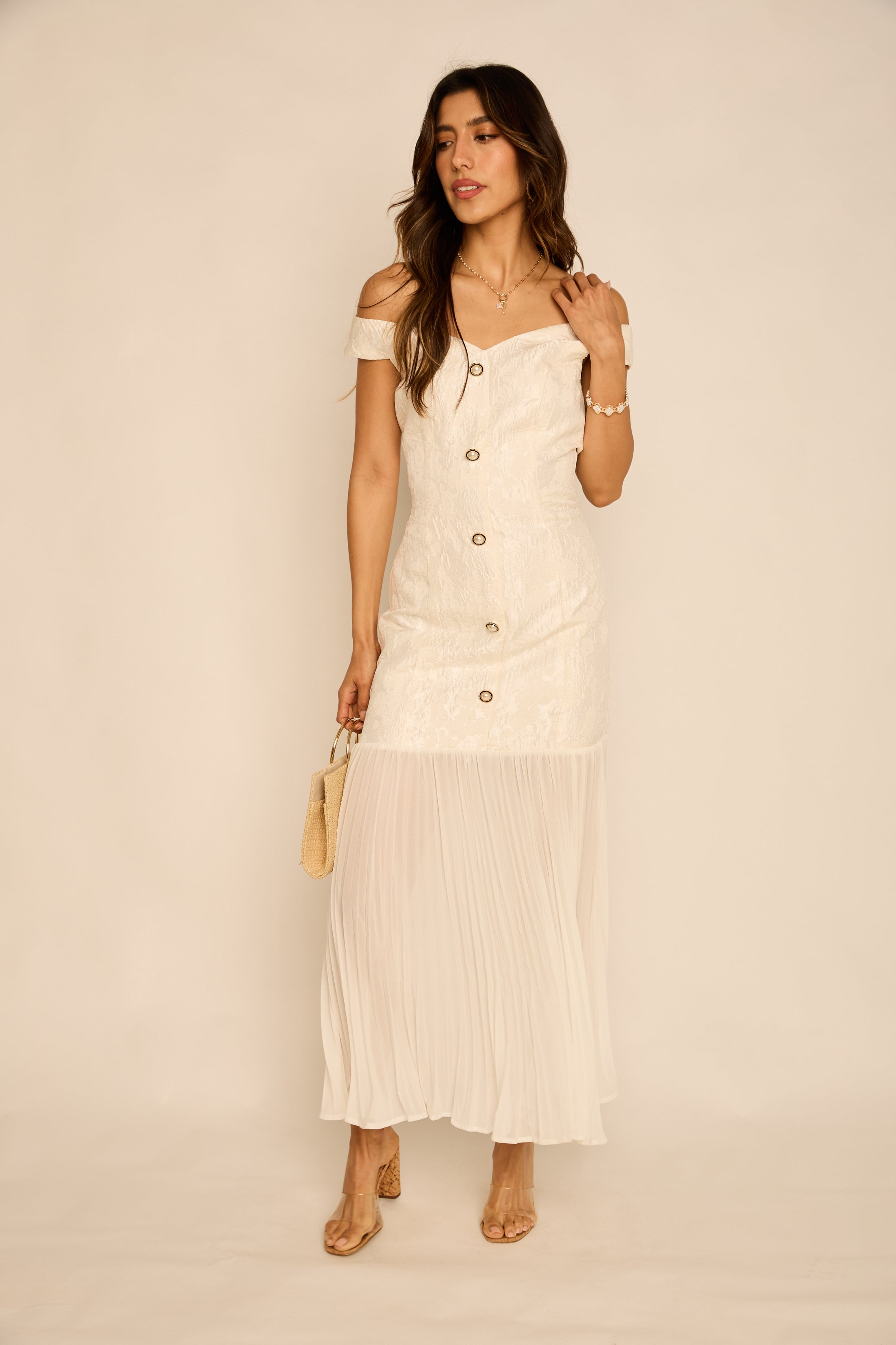 Caroline Button Down Pleated Bottom Maxi Dress