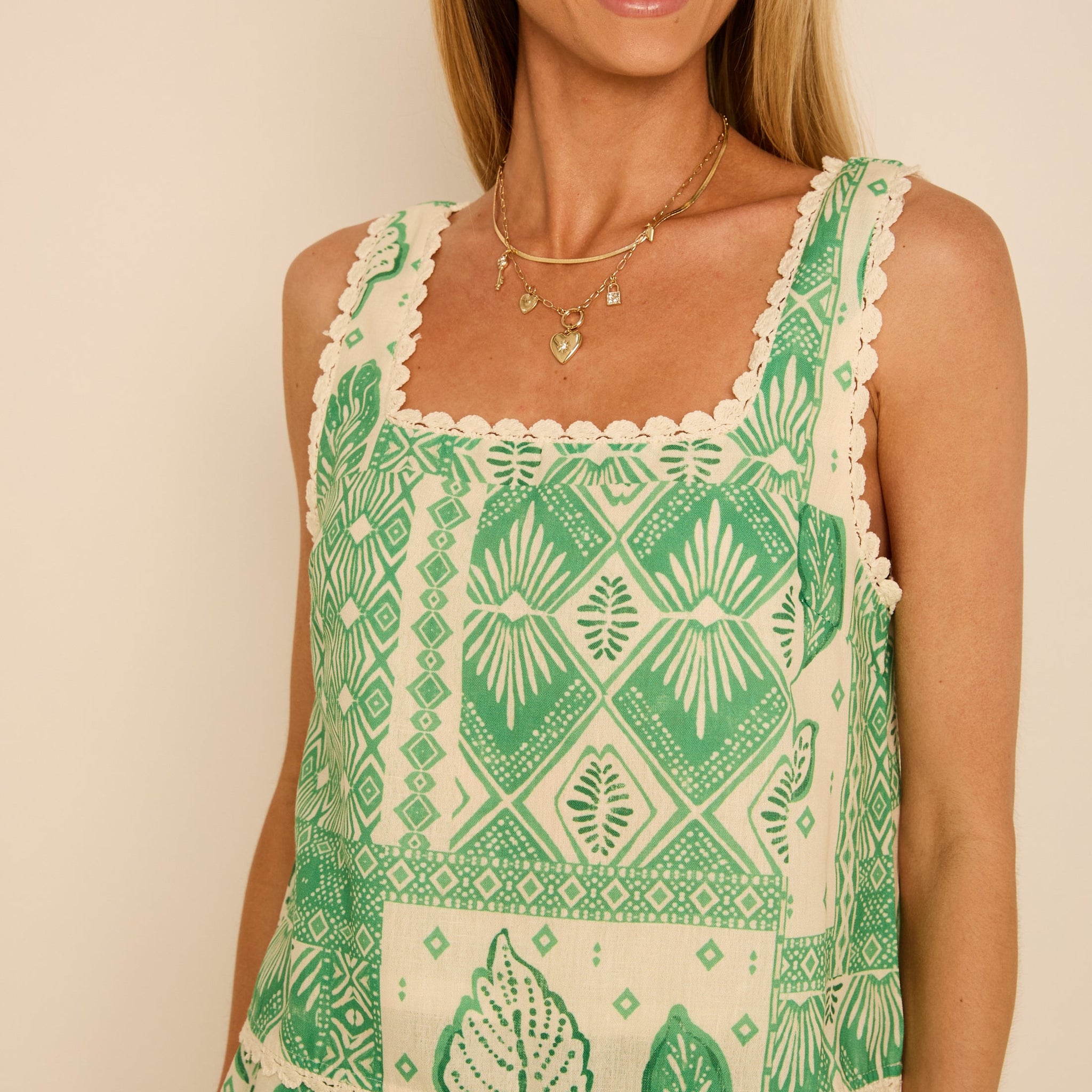Kylan Printed Scalloped Hem Top