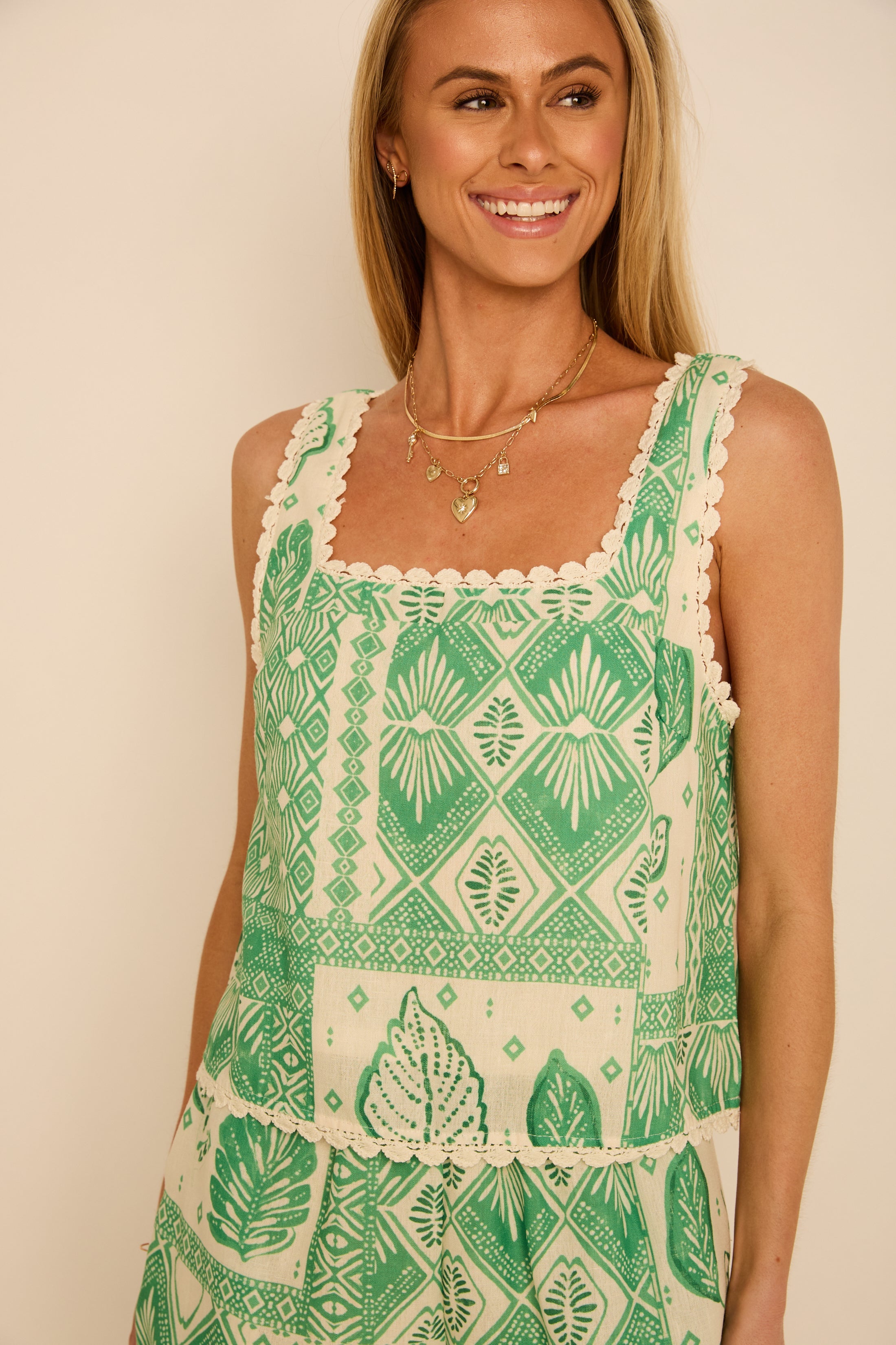 Kylan Printed Scalloped Hem Top