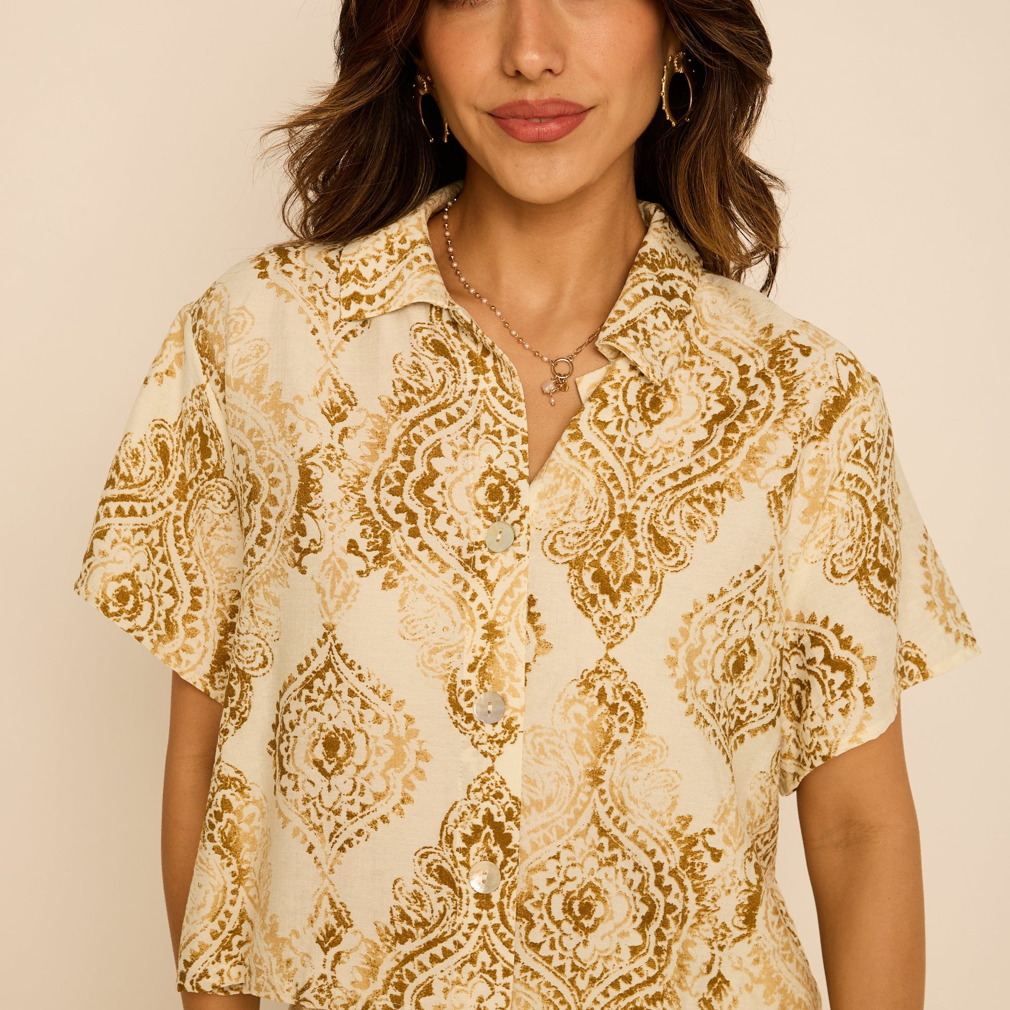 Keegan Pattern Button Down Top