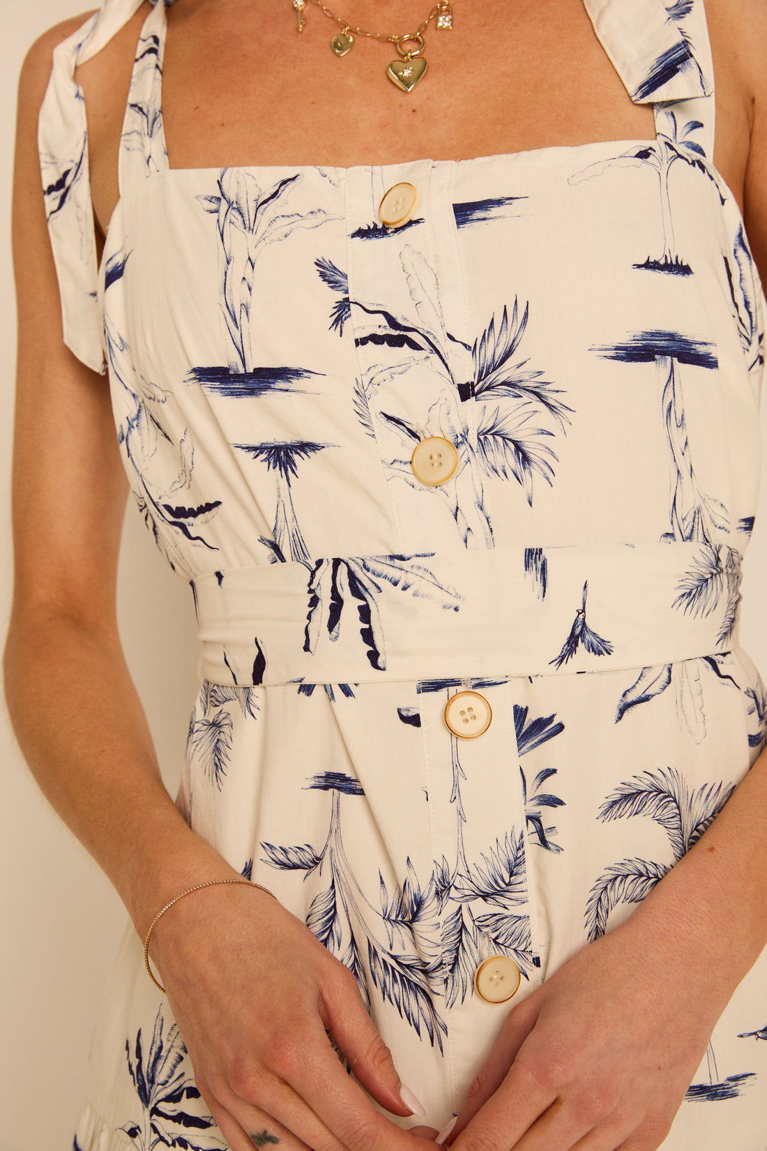 Raya Printed Tie Shoulder Midi Dress