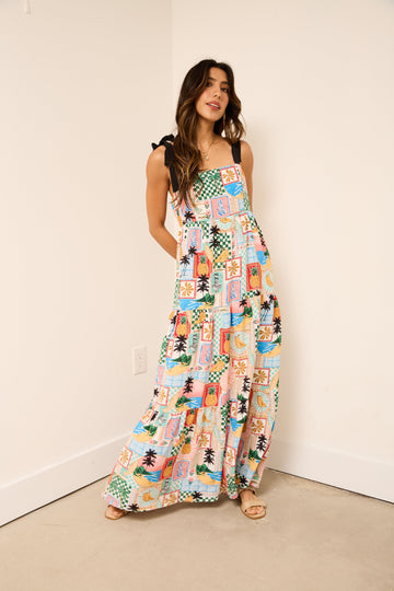 Penny Tie Shoulder Printed Maxi Dress