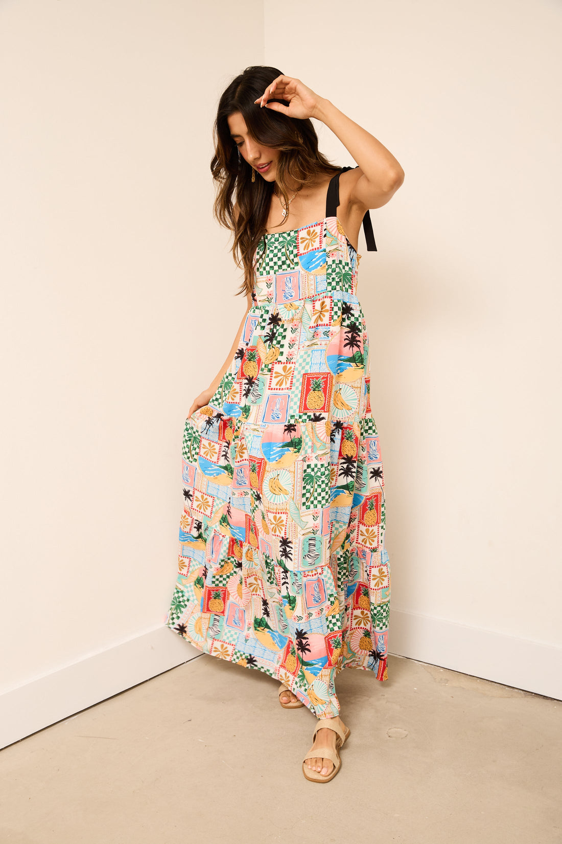Penny Tie Shoulder Printed Maxi Dress