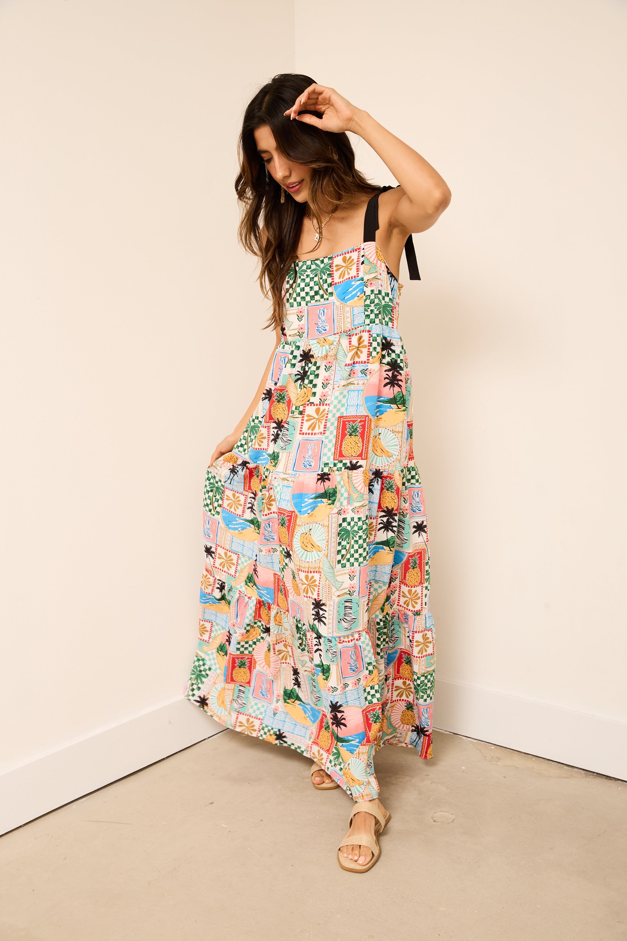 Penny Tie Shoulder Printed Maxi Dress