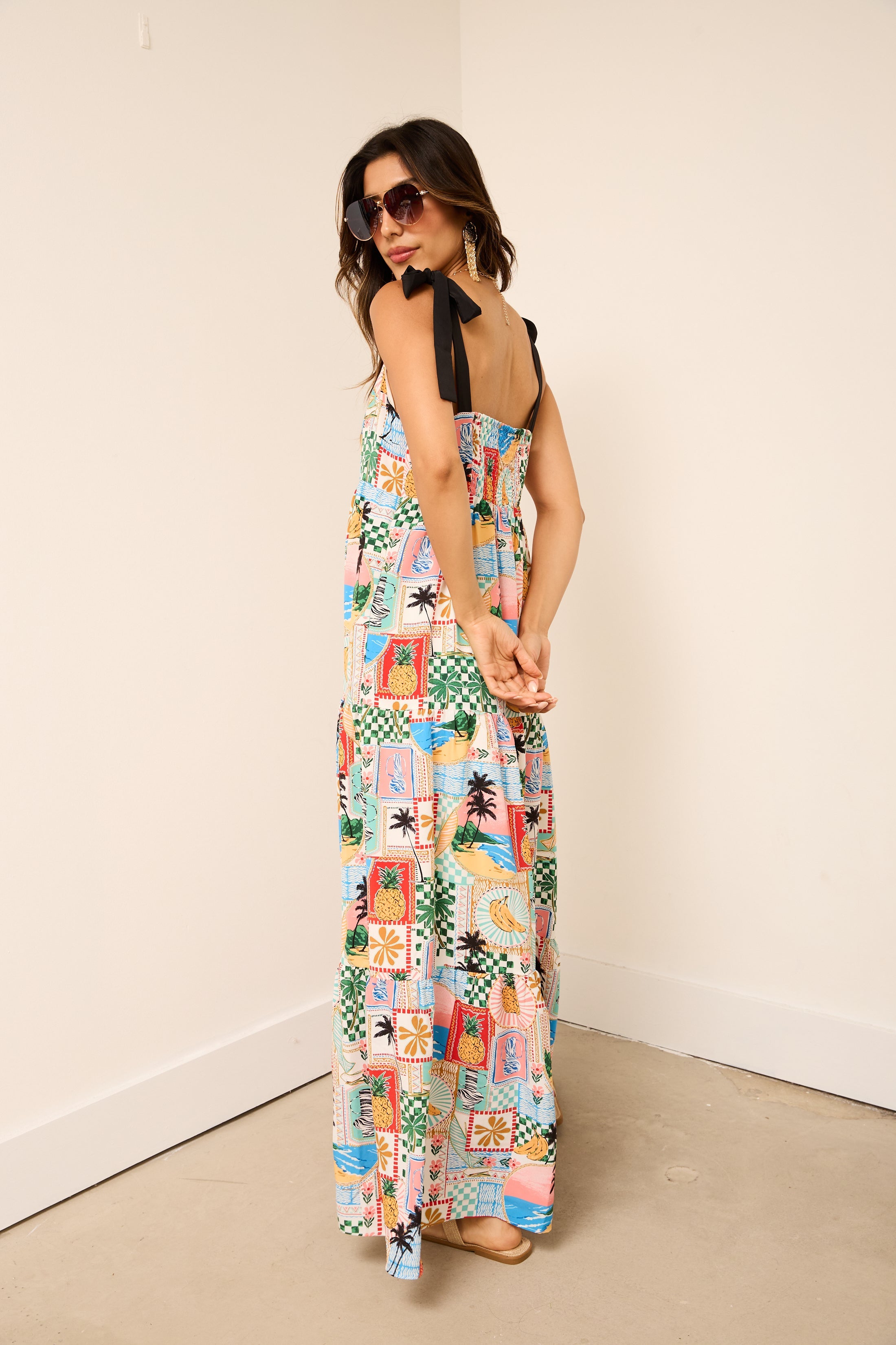 Penny Tie Shoulder Printed Maxi Dress