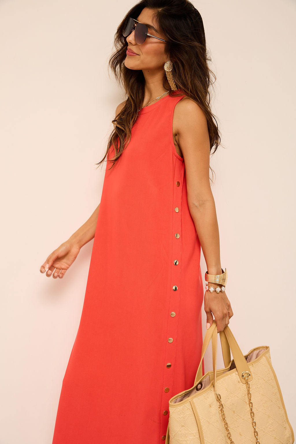 Nancy Side Button Detail Midi Dress