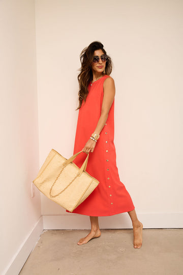 Nancy Side Button Detail Midi Dress