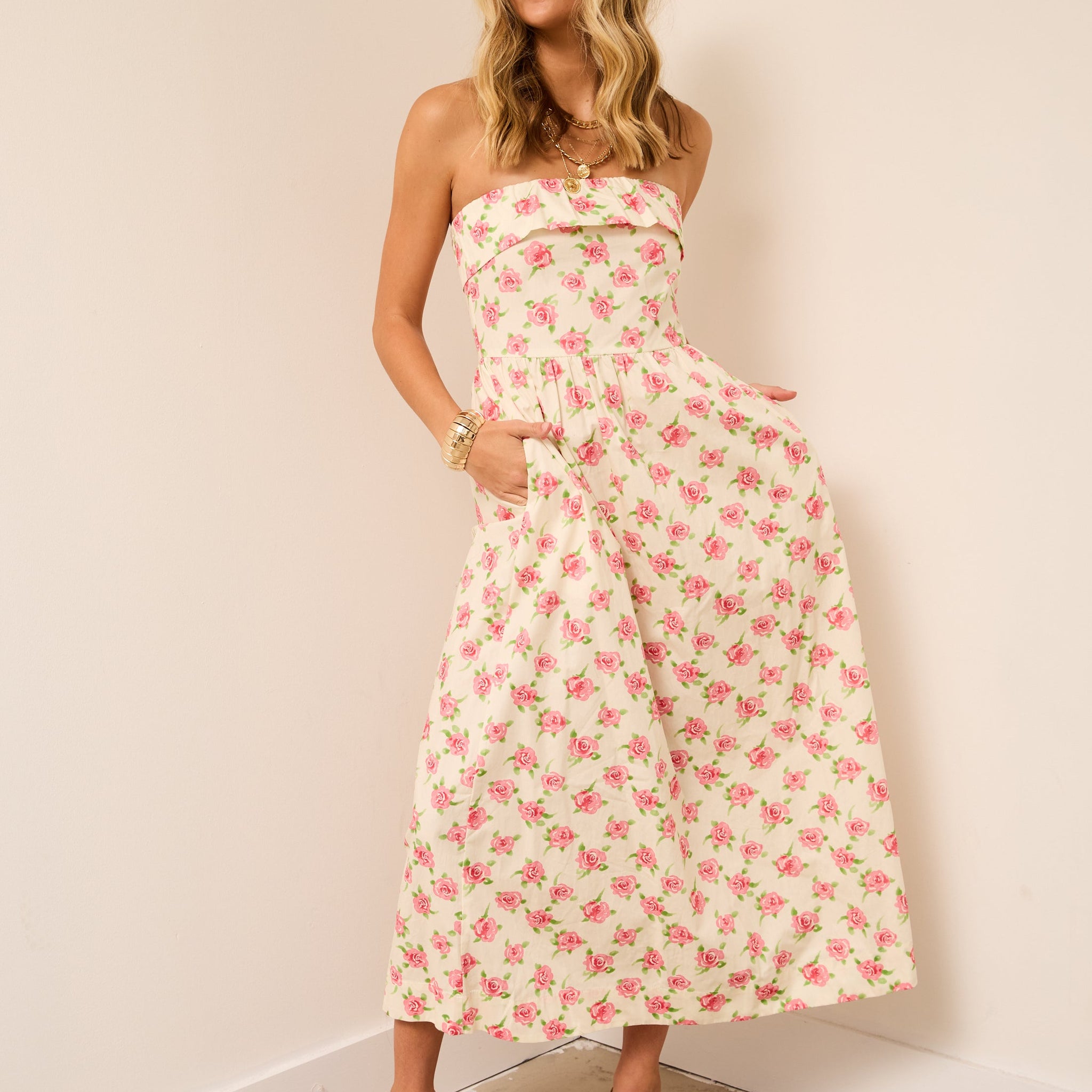 Josie Strapless Flower Maxi Dress