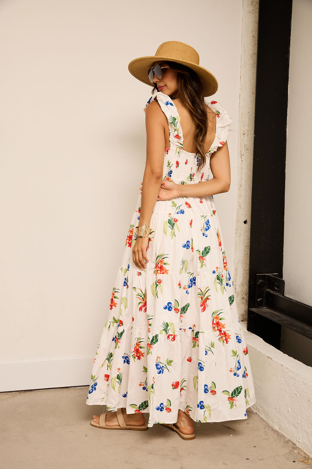 Frances Printed Shirred Maxi Dress