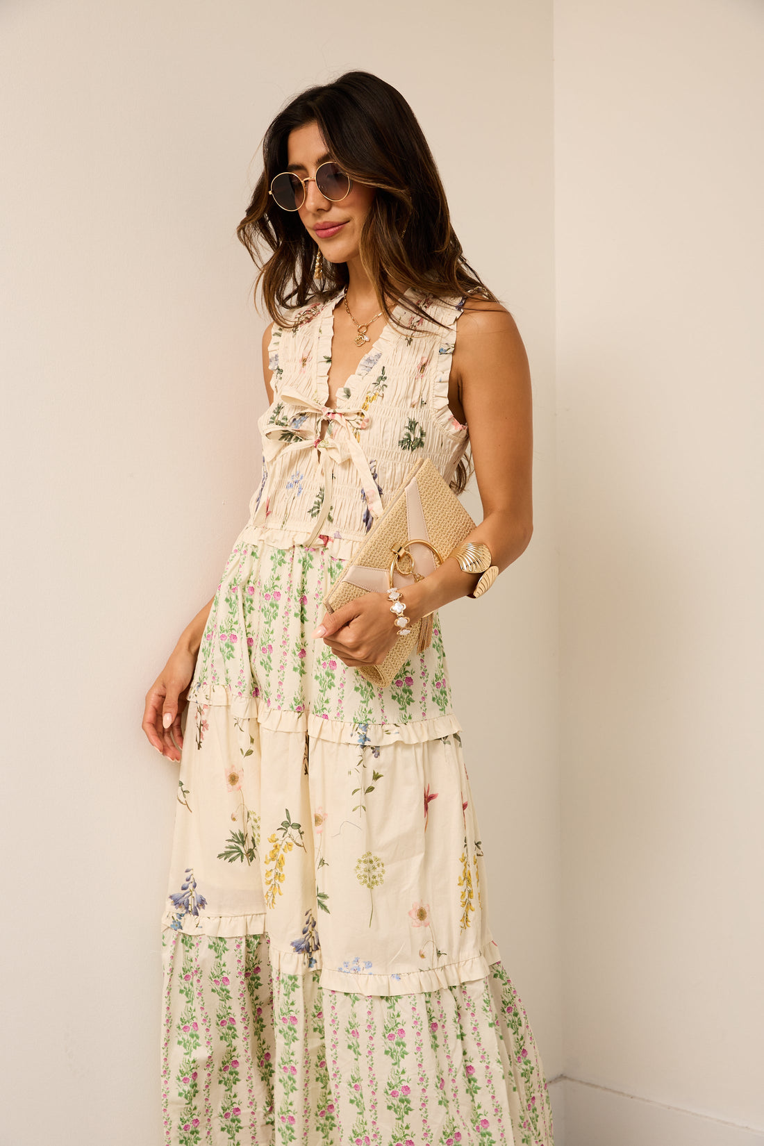 Laura Multi Pattern Tiered Midi Dress