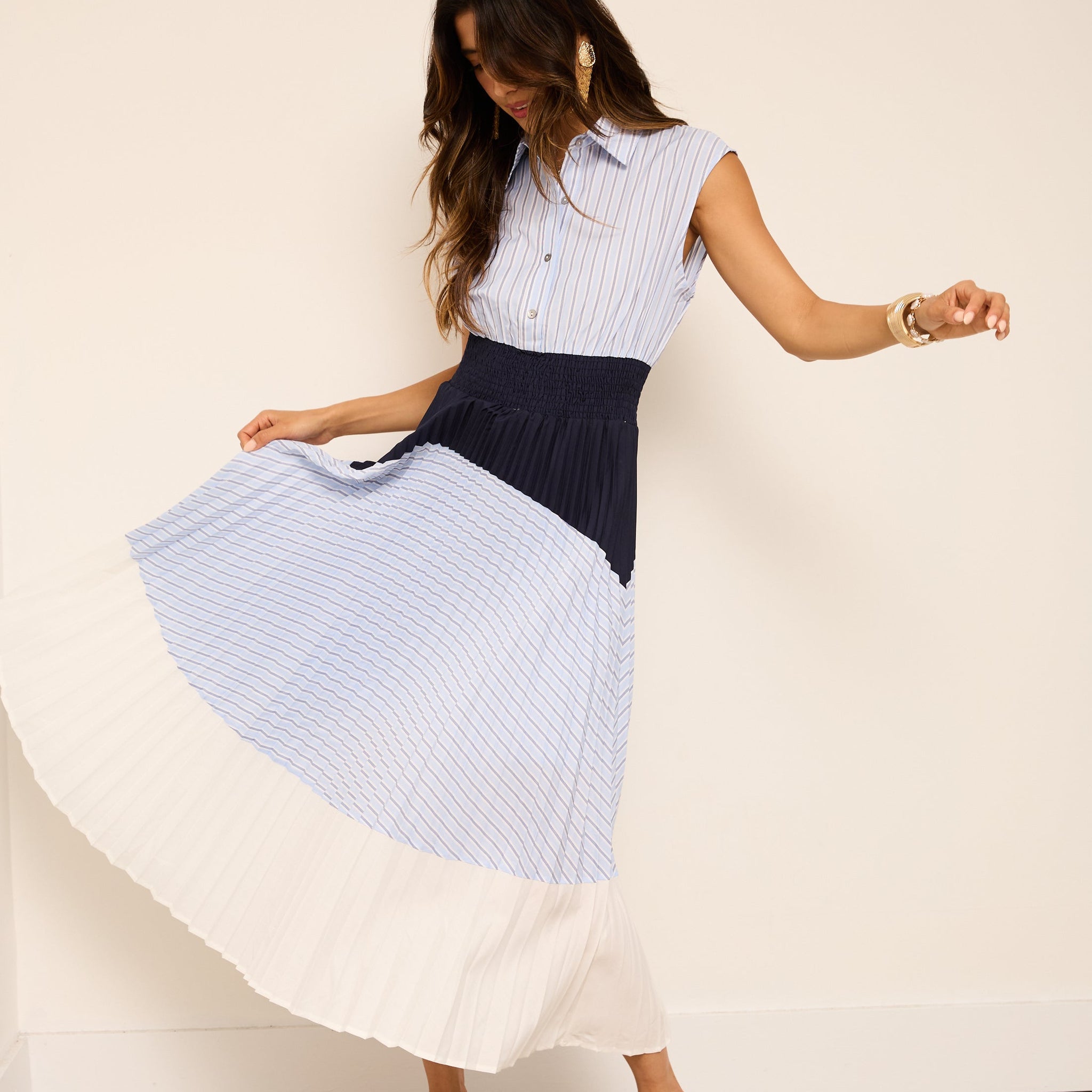 Anne Collared Pleated Midi Dress