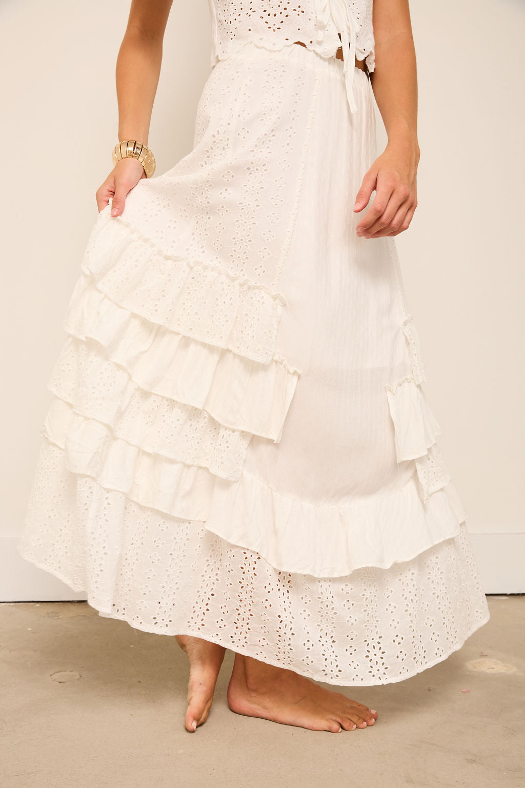 Macey Eyelet Ruffle Maxi Skirt