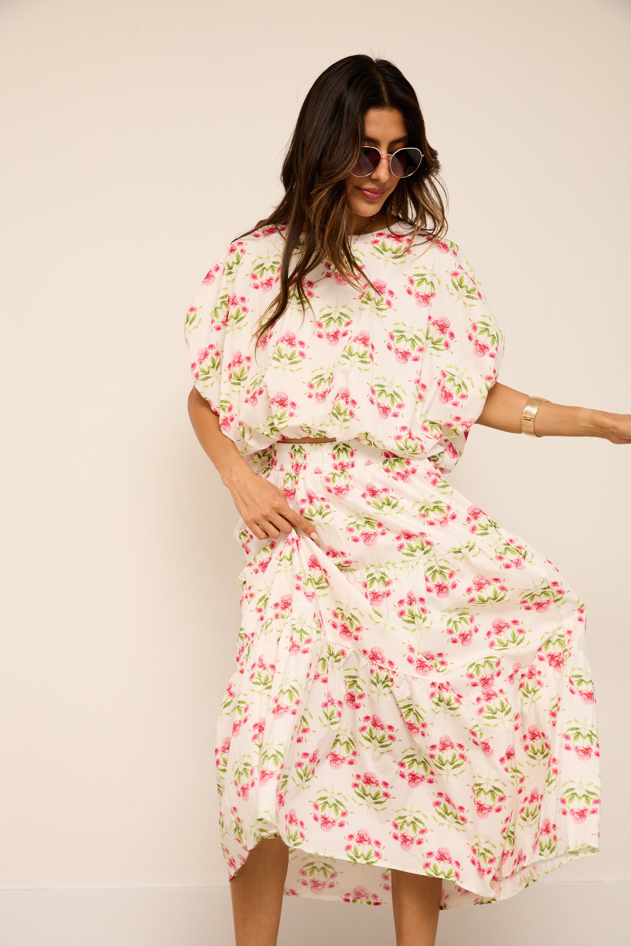 Angie Floral Bubble Hem Top