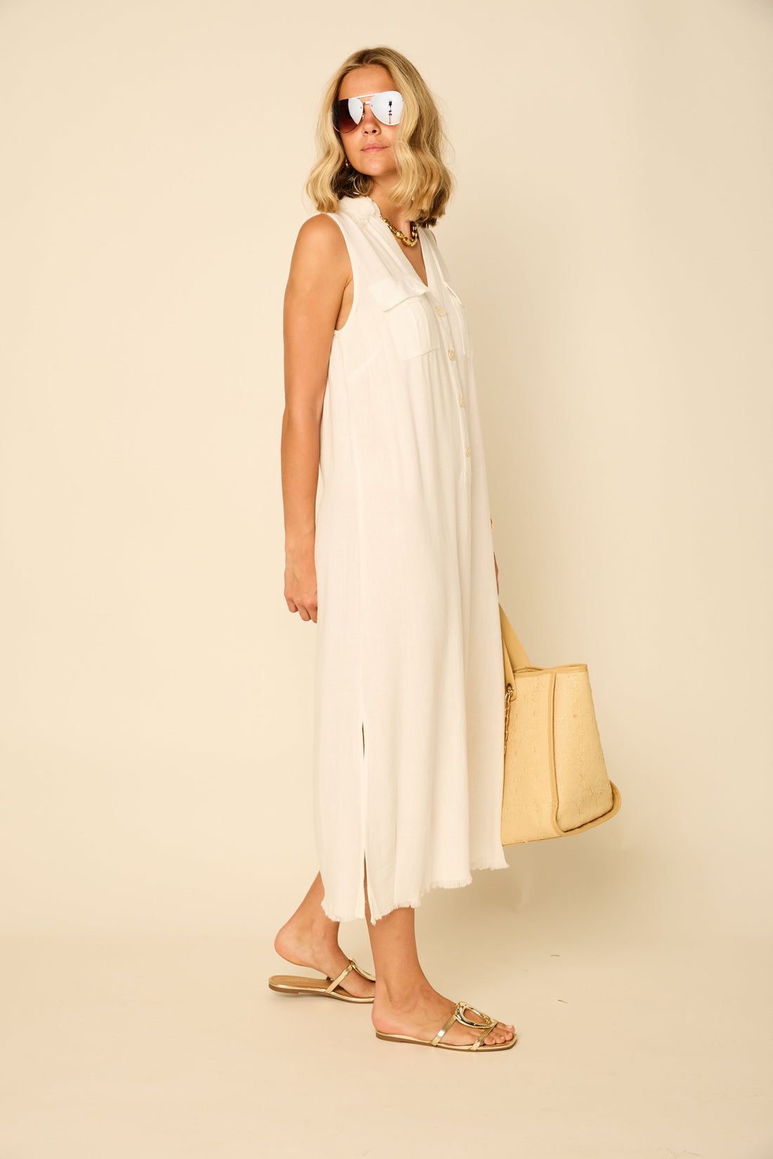 Luna Washed Linen Sleeveless Midi Dress